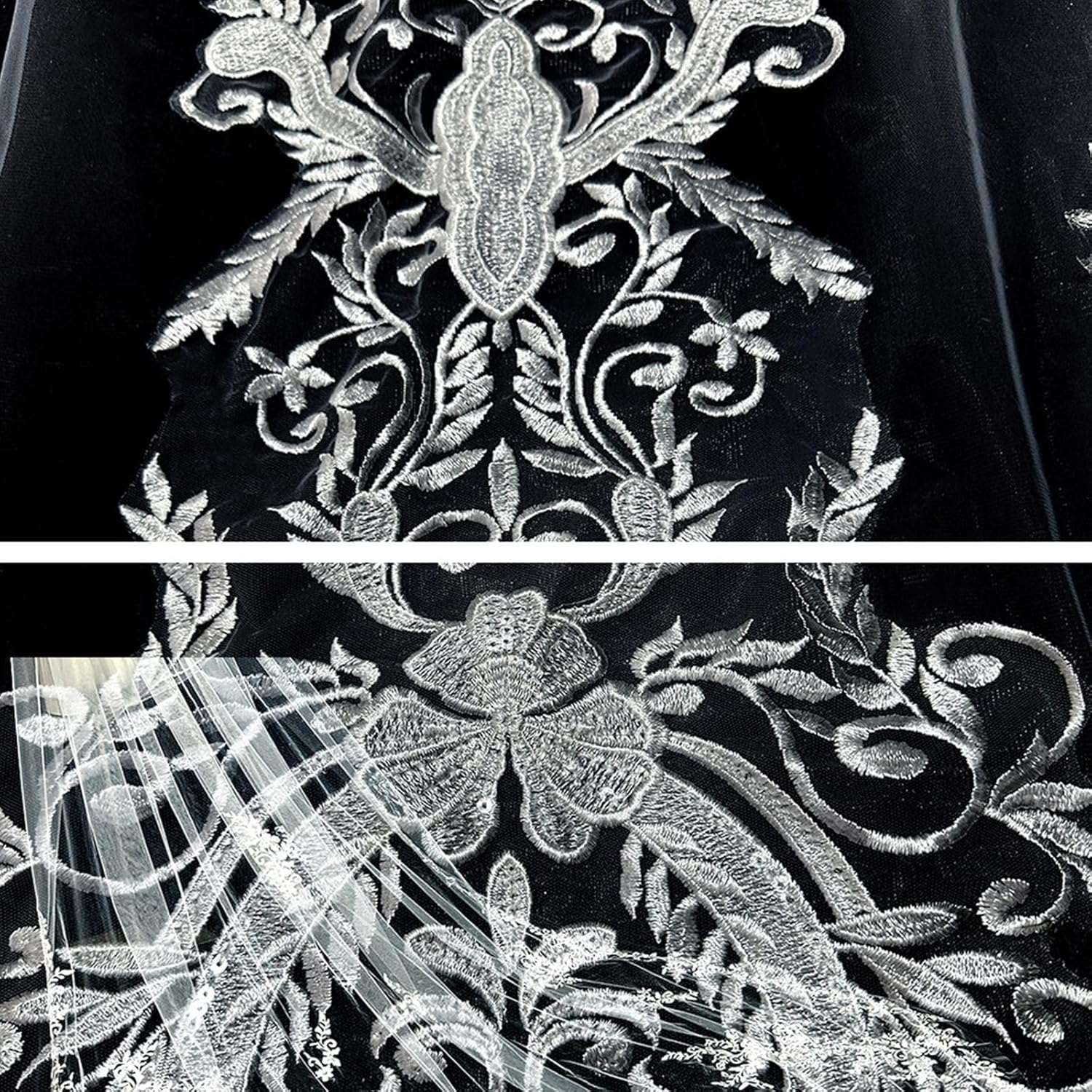 Elegant Cathedral Wedding Veil with Lace Appliques Beaded Edges Veil Sequins Veil for Wedding Ceremony