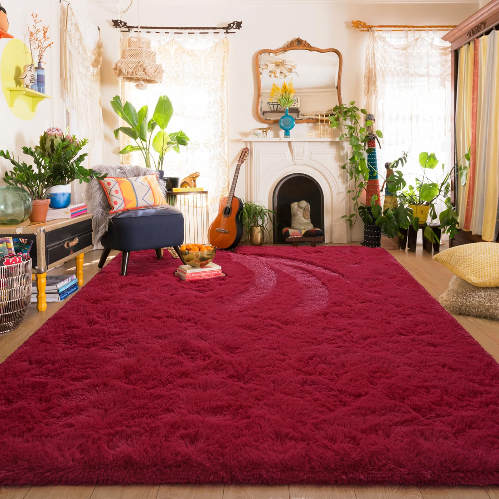Amearea Shag Fluffy Area Rug for Bedroom Girls Living Room, Extra Soft and Fuzzy Shaggy Rugs, Non Slip, Solid Color Carpet Mat for Boys Nursery Home,