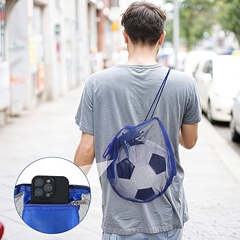 Ymapinc Mesh Ball Bag For Boys,Basketball Volleyball Soccer Drawstring Net Bags With Small Quick Release Buckle Zipper Pocket (Polyester Black