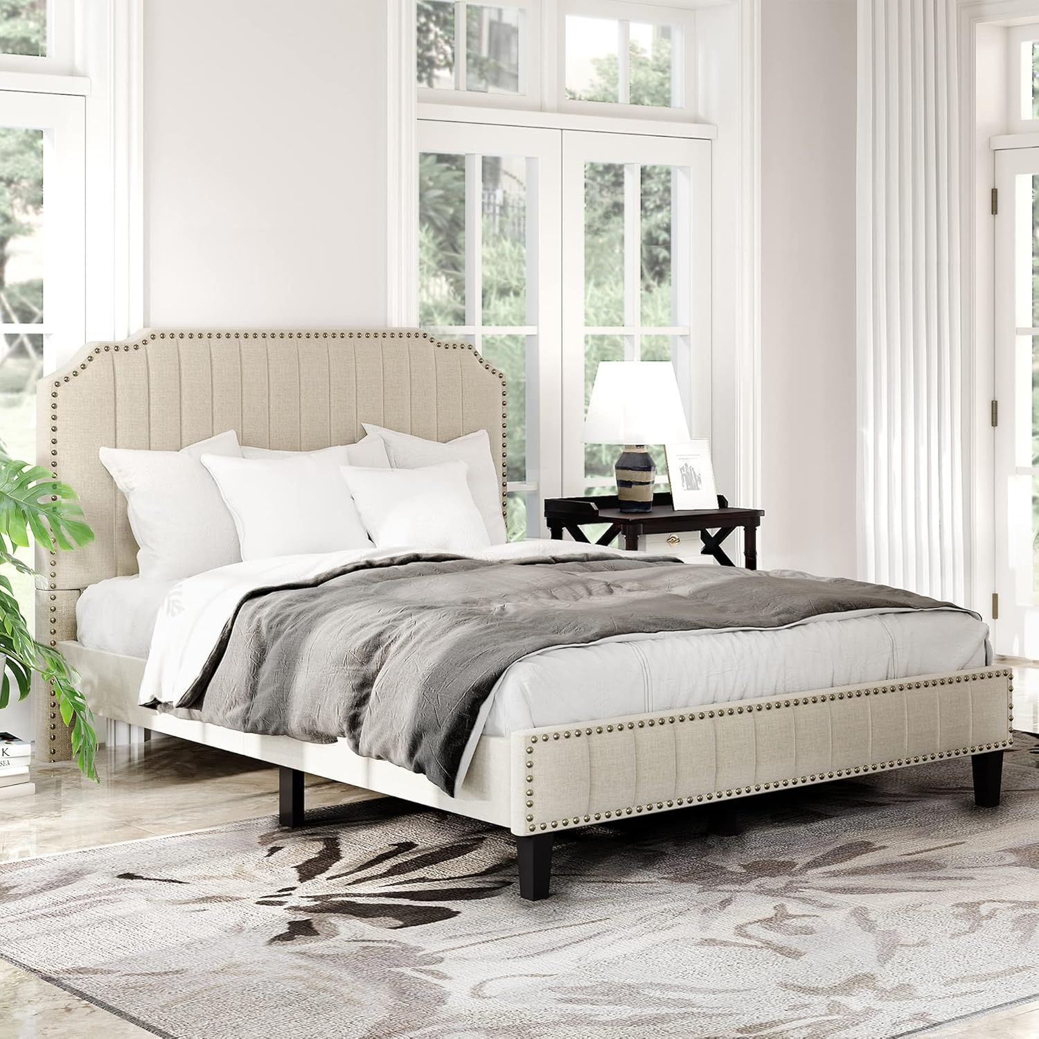 Amazon.com: TOUPUWAN Modern Upholstered Full Platform Bed Frame, Linen ...
