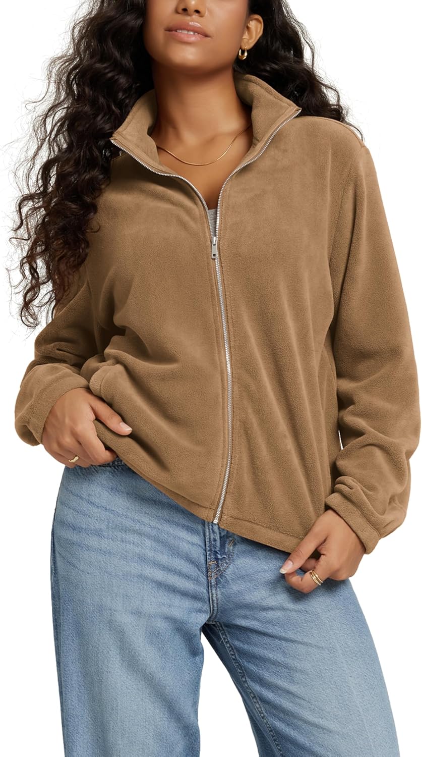 ODODOS Women's Polar Fleece Full-Zip Jacket – Soft Warm Winter Essential Long Sleeve Outerwear with Pockets