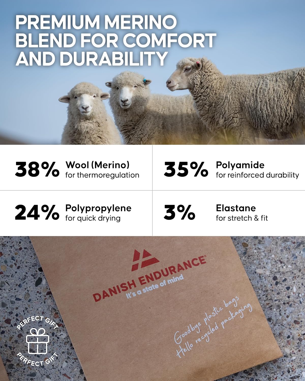 DANISH ENDURANCE Premium Hiking Socks, Merino Wool, Thermal Socks, Men & Women 2 Pack - Image 5