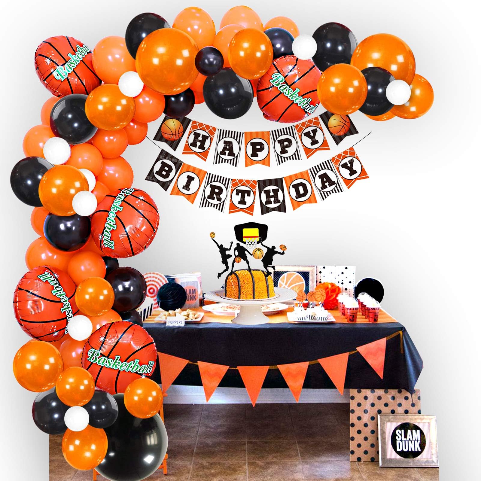 Basketball Birthday Party Decorations, Sport Basketball Themed Birthday Supplies for Boy, Basketball Balloons Garland, Sports Theme Supplies, Happy Birthday Banner, Cake Topper