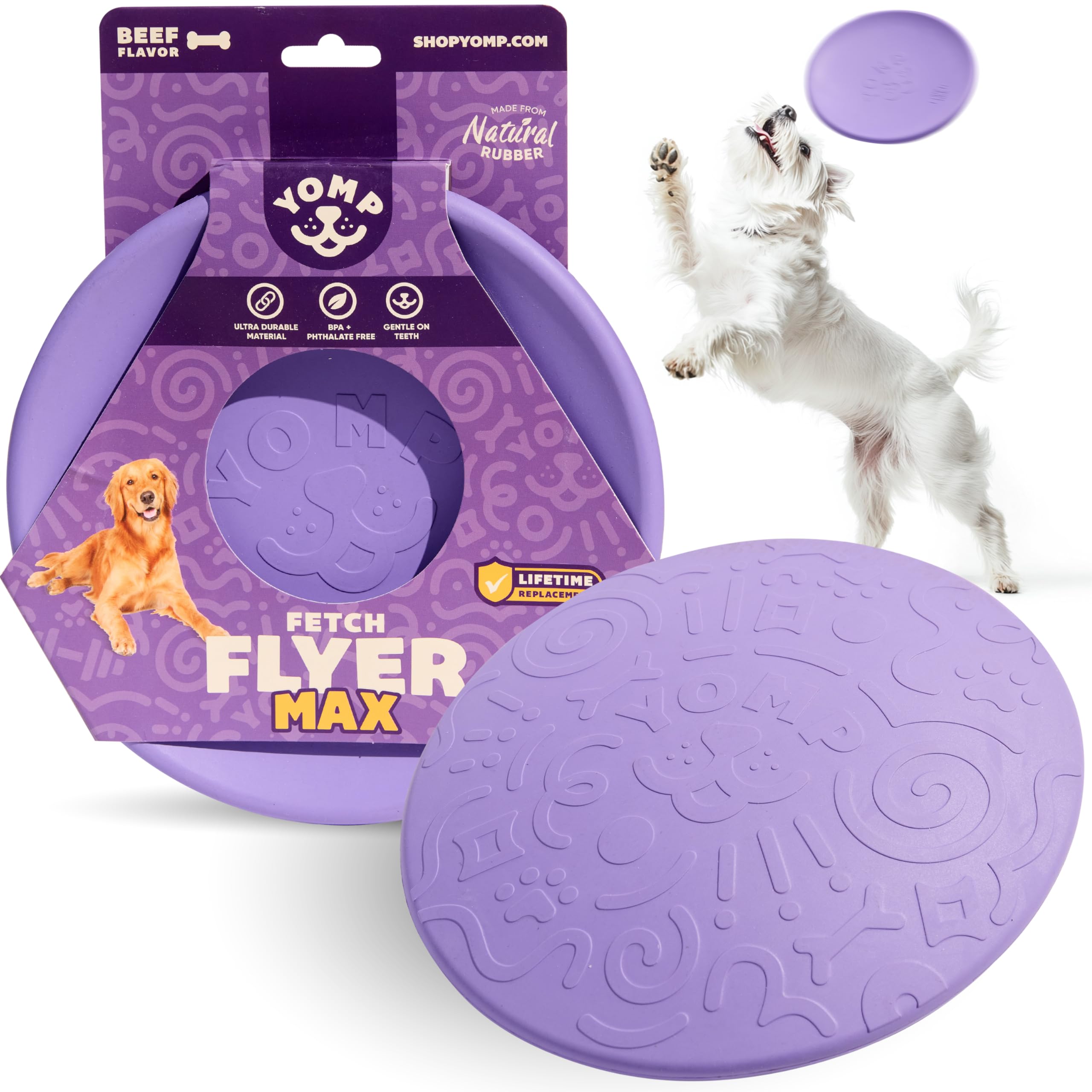 Yomp FetchFlyer MAX Dog Frisbee – Interactive Flying Disc Toy for Soft and Medium Chewers – Outdoor Fetch Toy for Dogs – Made from Pet-Safe, Non-Toxic