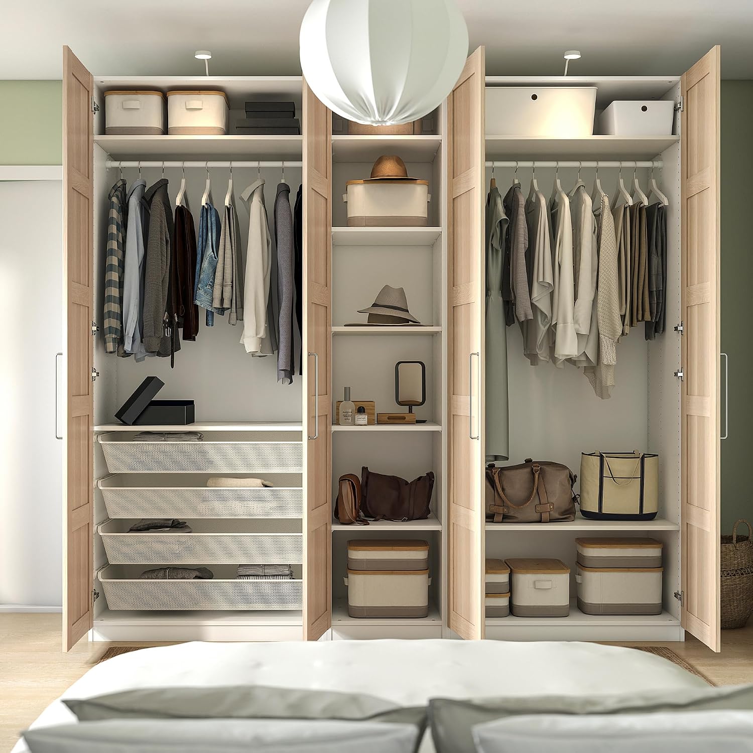 PAX/BERGSBO wardrobe, 250x60x236 cm, white/white stained oak effect