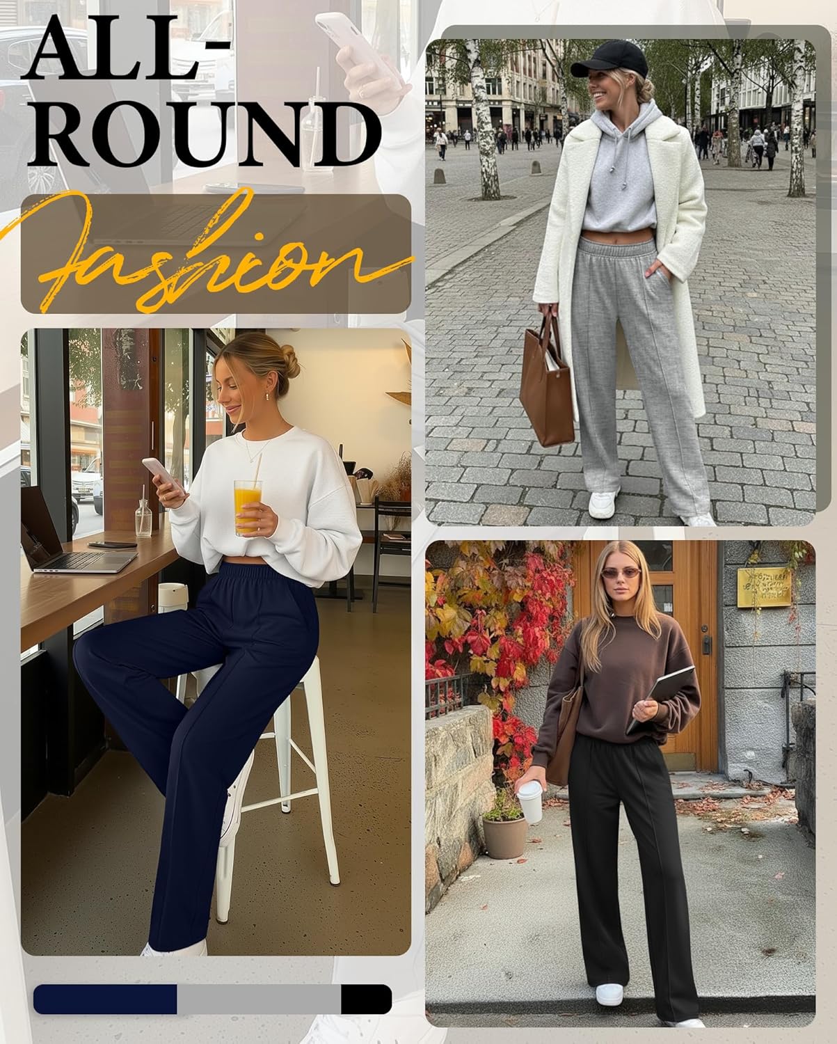 Neer 3 Pack Women's Wide Leg Sweatpants Baggy High Waist Straight Yoga Pants Open Bottom Jogger with Pockets - Image 2