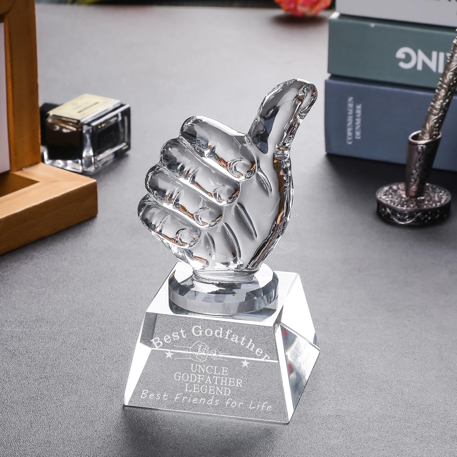 LONGWIN Godfather Gift Crystal Awards with Thumbs Up, Godfather Fathers Day, Birthday, Christmas, Thanks Giving Day Gifts from Godchild