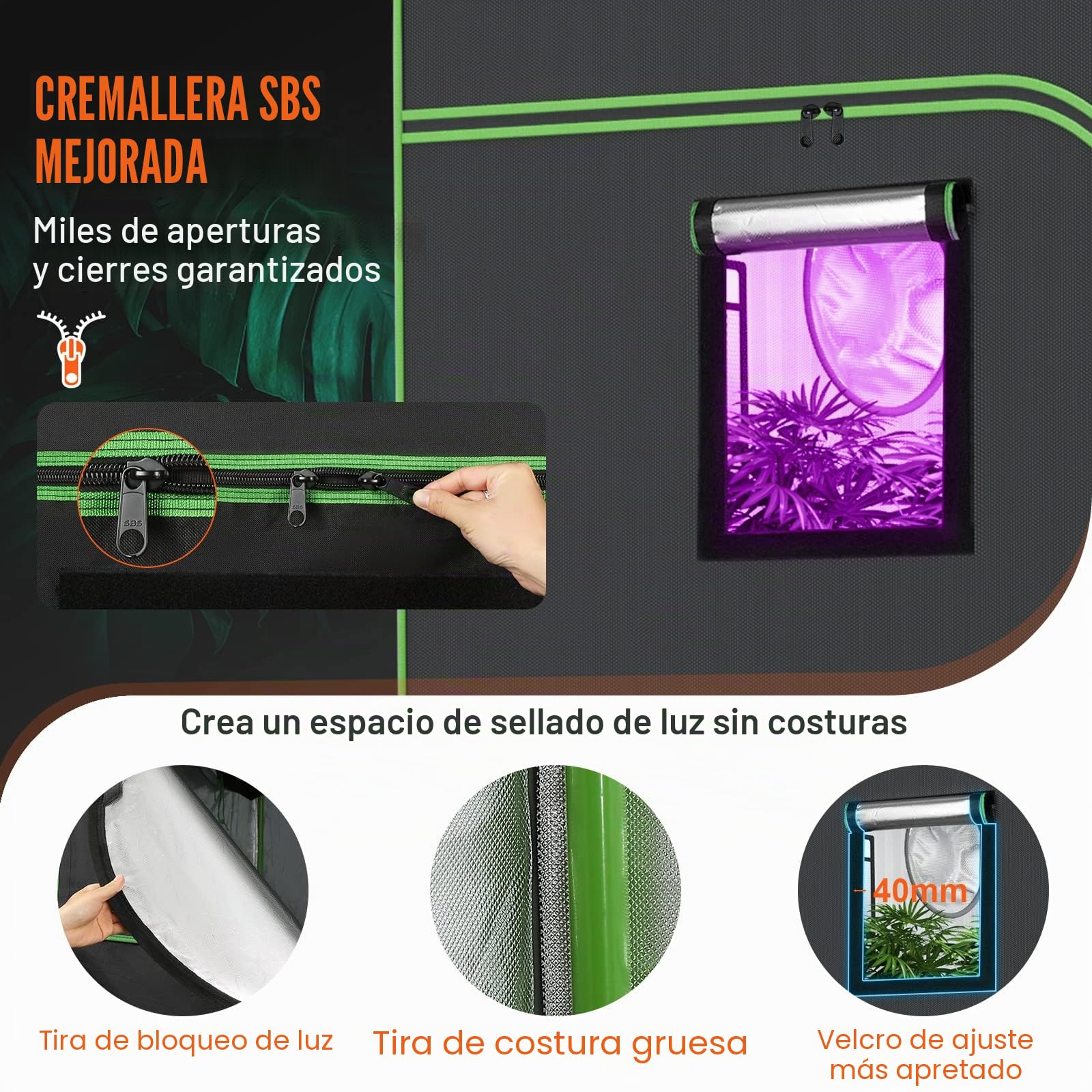 VEVOR Armario de Cultivo 305x305x203 cm Carpa de Cultivo Hidropónico Mylar 600D Altamente Reflectante con Ventana de Observación, Bolsa de Herramientas, Bandeja de Piso para Cultivo de Plantas