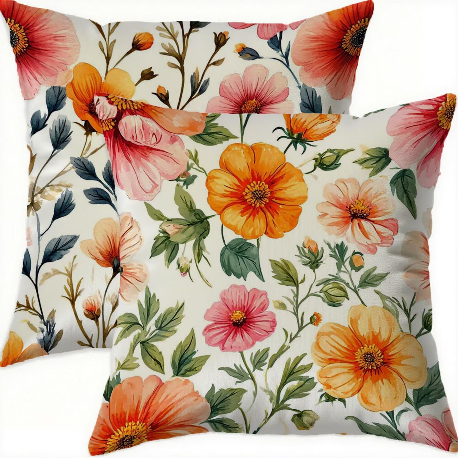 Housse coussin 75x75cm velours orange vintage lot de 2