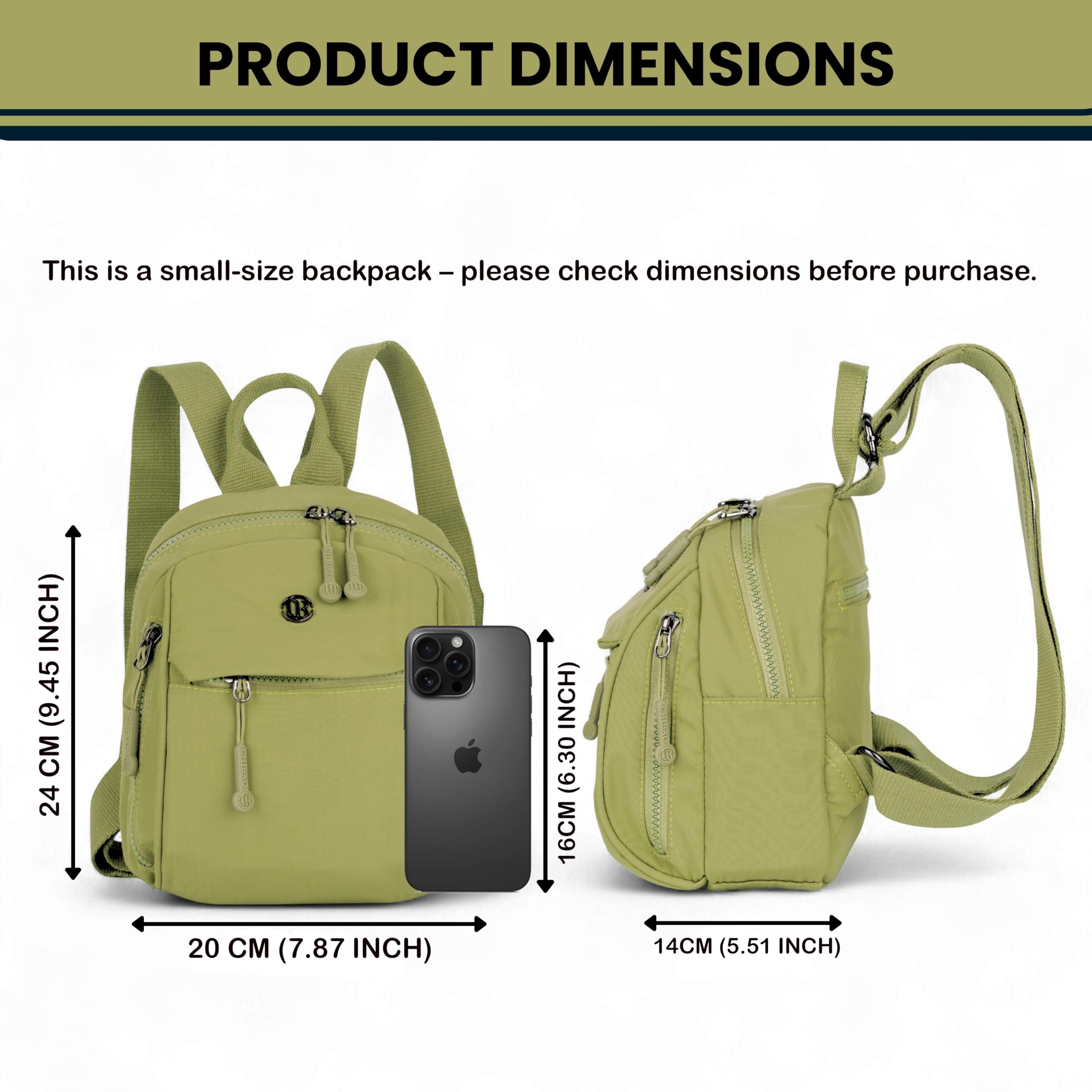 TS WITH TECHSUN Women’s Small Mini Backpack Purse | Lightweight Water-Resistant Compact Sling Bag for Travel, Daily Use, Casual Outings | Fits Only Essentials (Olive Green (L) 20 X (W) 14 X (H) 24 CM)
