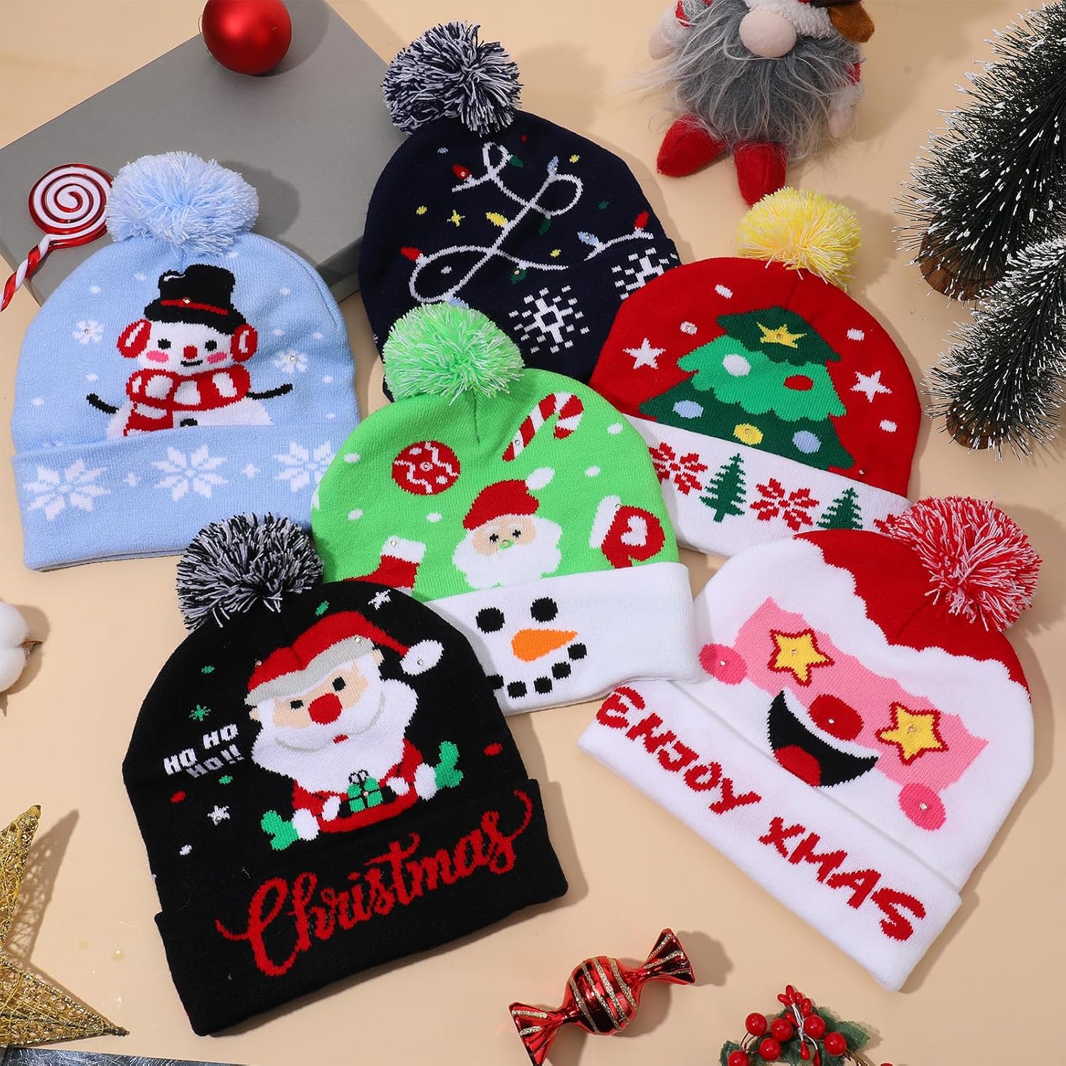 6 Pack LED Christmas Hat, Colorful Light-up Knitted Beanie Hat for Holiday Christmas New Years Party Supplies - Image 7