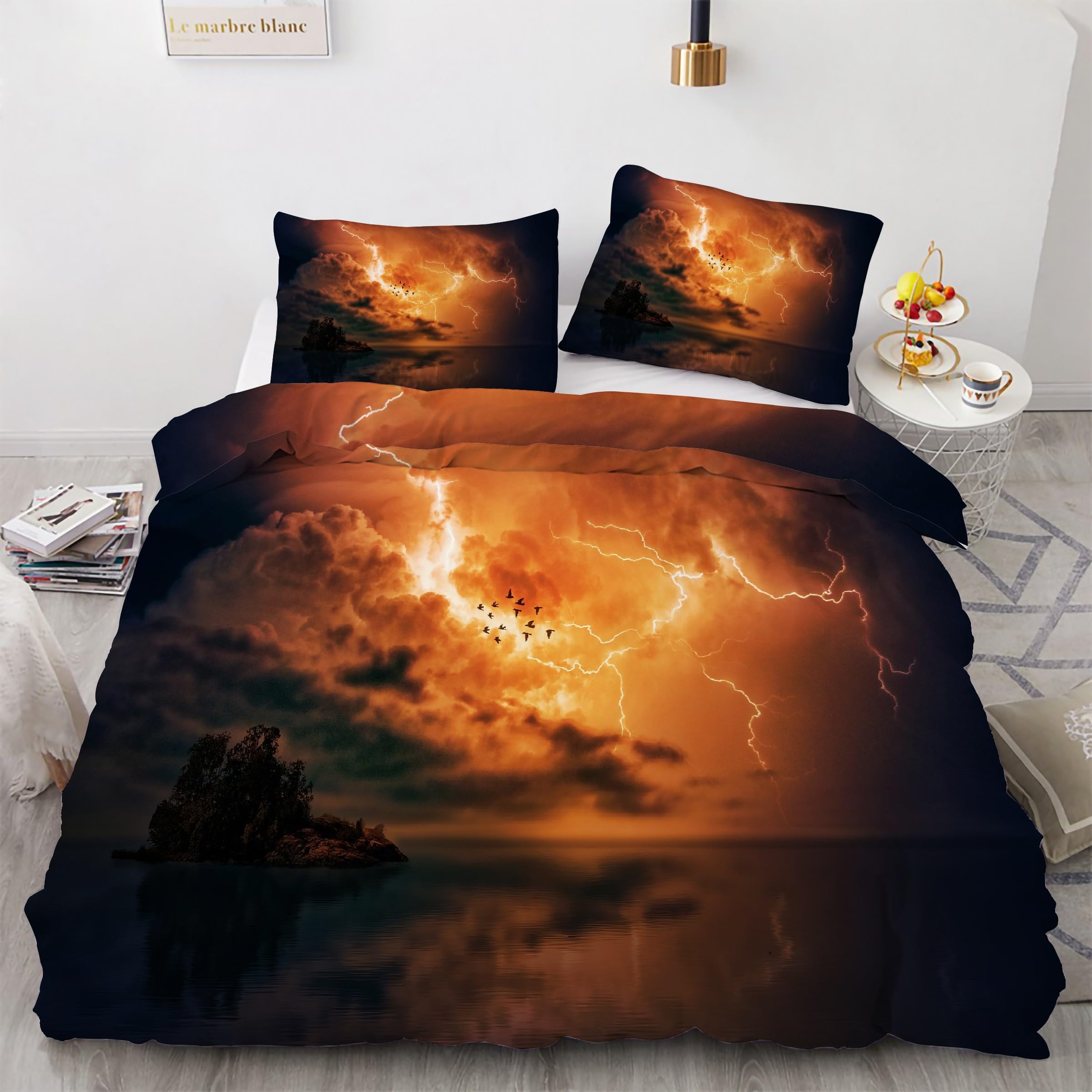 Parure de lit coucher de soleil 200x200 anti-plis avec fermeture éclair