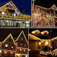 Vista 37 de Luces de Navidad azules al aire libre - 99 pies 1216 luces LED de carámbano para exteriores - Enchufe 8 modos luces centelleantes para decoraciones