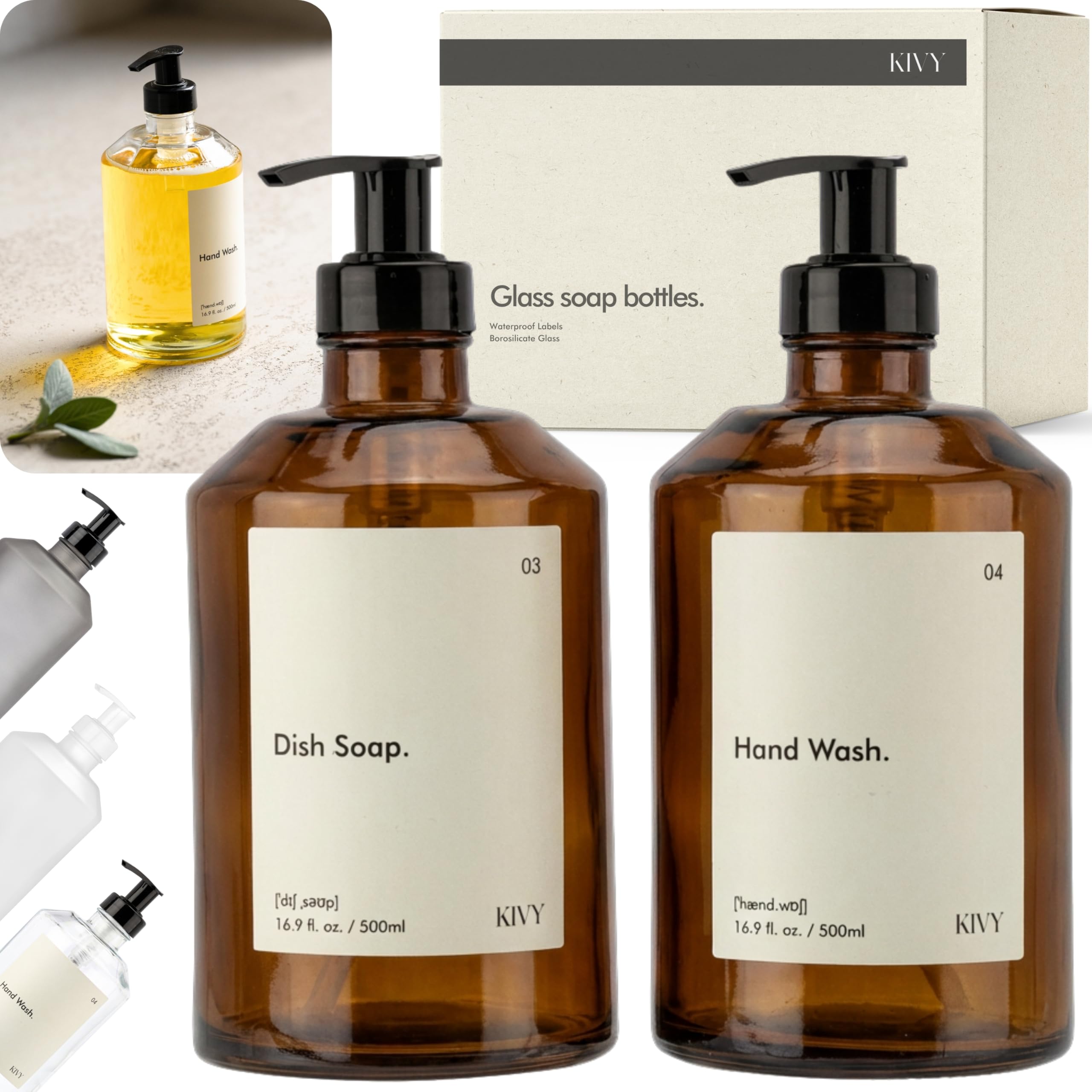 Photo 1 of ***MISSING PARTS***
KIVY Glass Soap Dispenser Set [INCL. Waterproof Labels] - Brown Glass Soap Dispenser with Pump - Hand Soap and Dish Soap Set - for Kitchen, Shower & Bathroom (2X 16oz)LPNO493969754