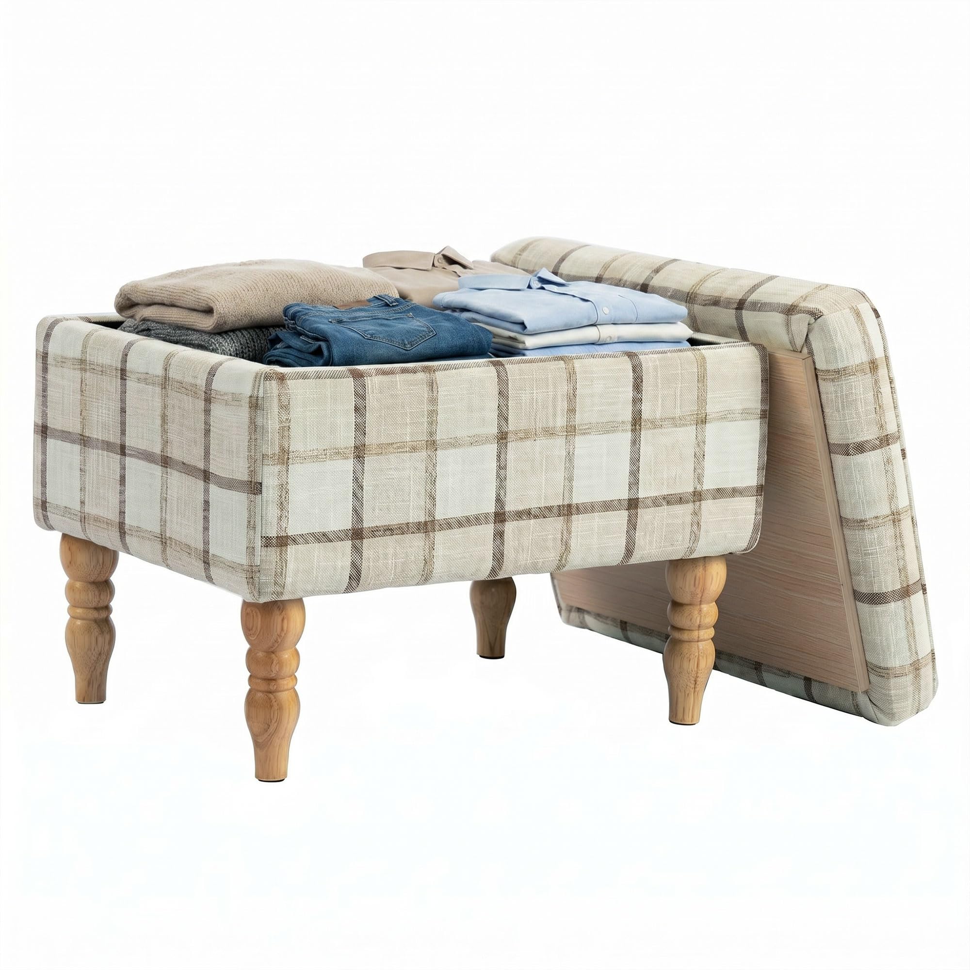 HOMCOM Rectangular Storage Stool Padded Seat Upholstered Footstool Brown