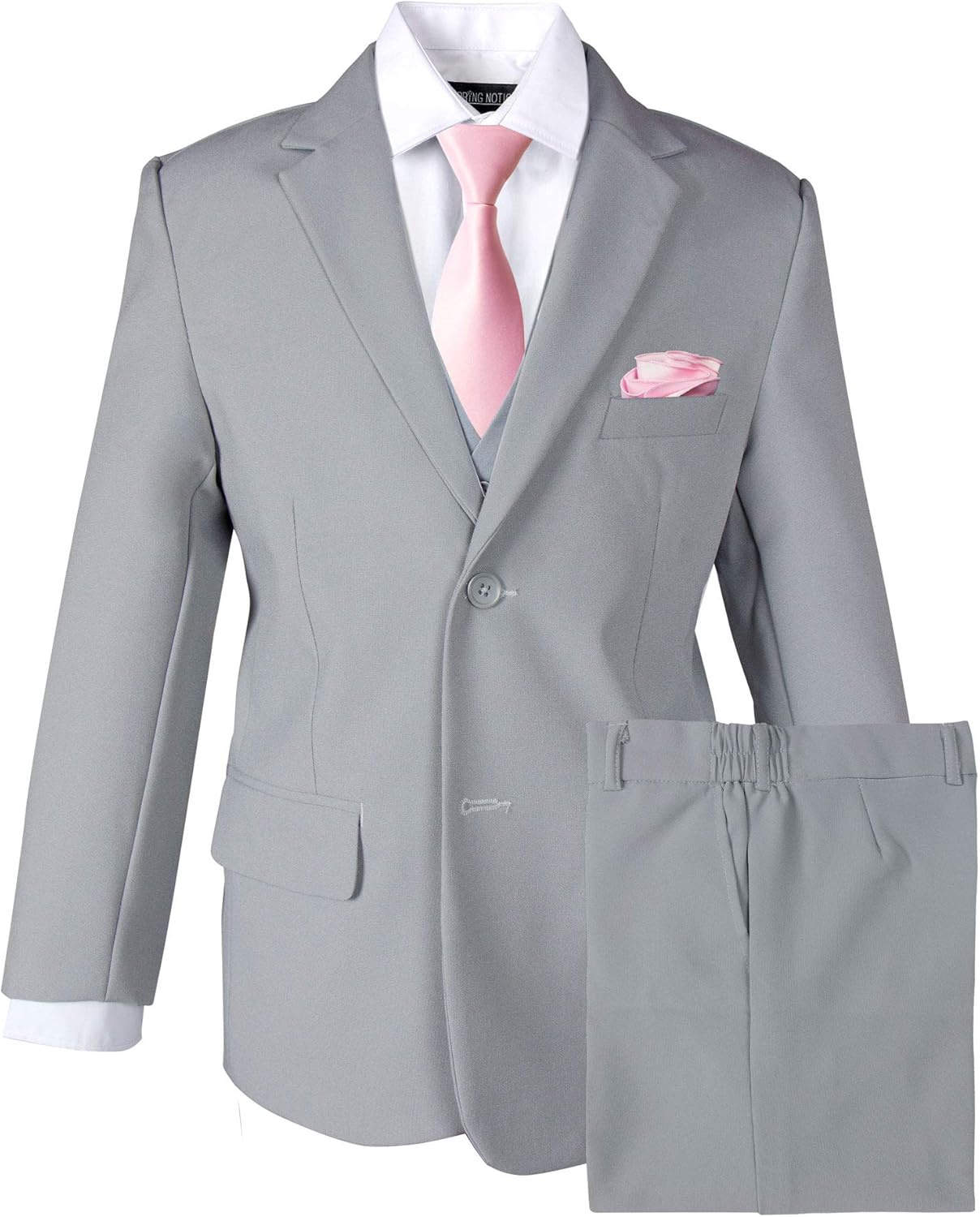 Spring Notion Boys' Modern Fit Suit with Necktie/Bow Tie/Pocket Rounds Options