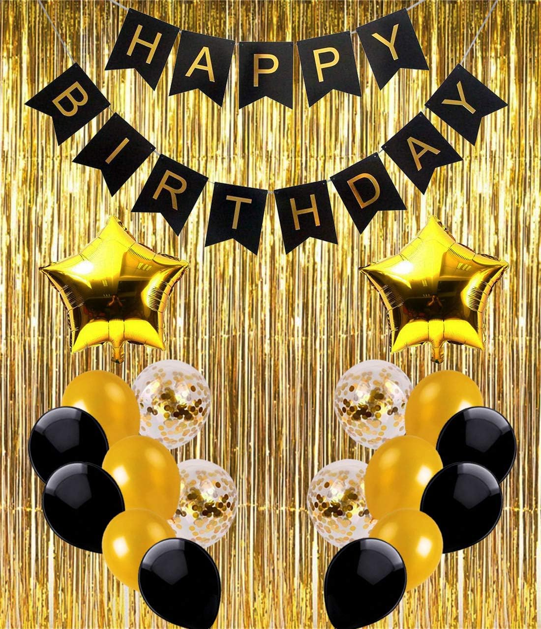 Ohighing Black gold balloon happy birthday decoration Metallic Tinsel