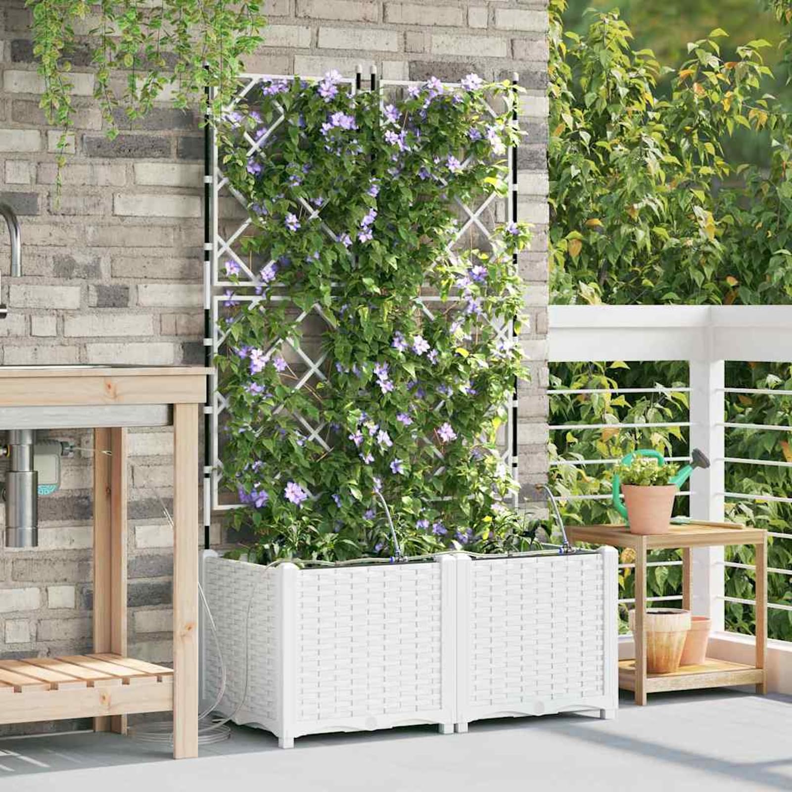 Geecher Vaso da Giardino con Sistema di irrigazione, 2 Pezzi, 80 x 40 x 142 cm, in Acciaio, fioriera per Esterno per Principianti e Appassionati di Giardinaggio