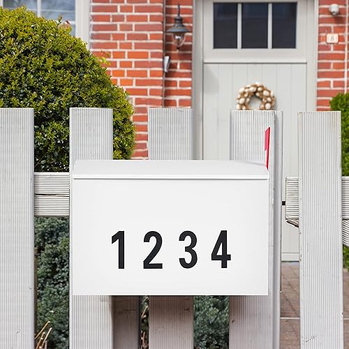 Miniatura 118 de LAND·VOI Buzón de pared con un kit de bandera y tres juegos de calcomanías de números de buzón de 0 a 9, buzones para exterior, buzón de metal Negro