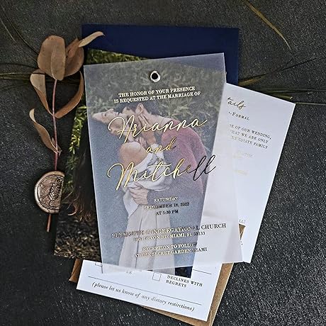 Gold DIY Vellum Wedding Invitation and RSVP Card Sets with Envelopes