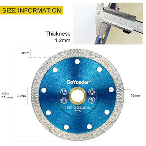 Miniatura 2 de GoYonder Hoja de azulejo de 4.5 pulgadas, hoja de sierra de diamante súper fina para cortar azulejos de porcelana, cerámica de mármol de granito