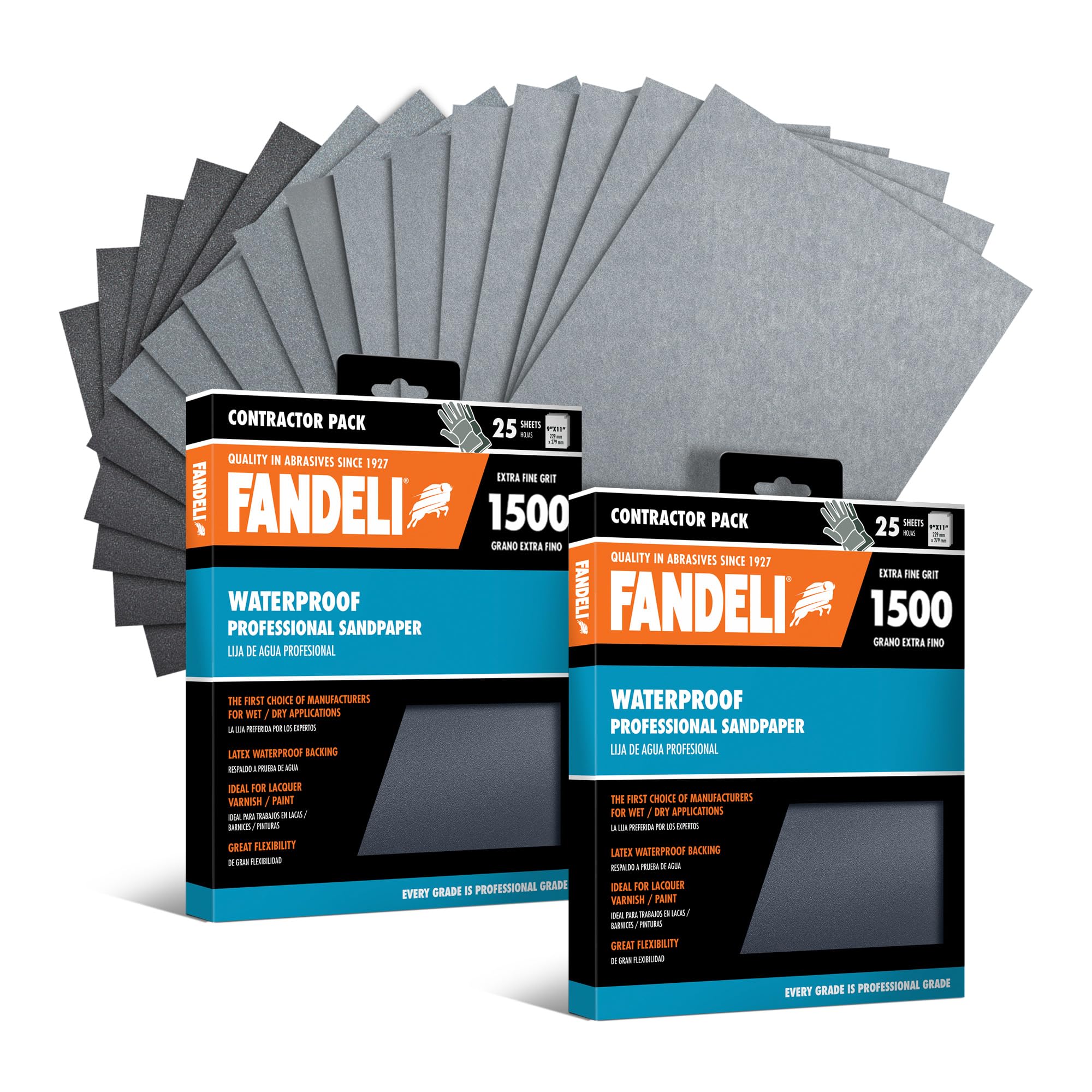 FandeliWaterproof Sandpaper | 1500 Grit | Sheets 9'' x 11'' | for Car Polishing, Wooden Furniture Sanding and Metal Sanding | Water Resistant (50, 1500 Grit)