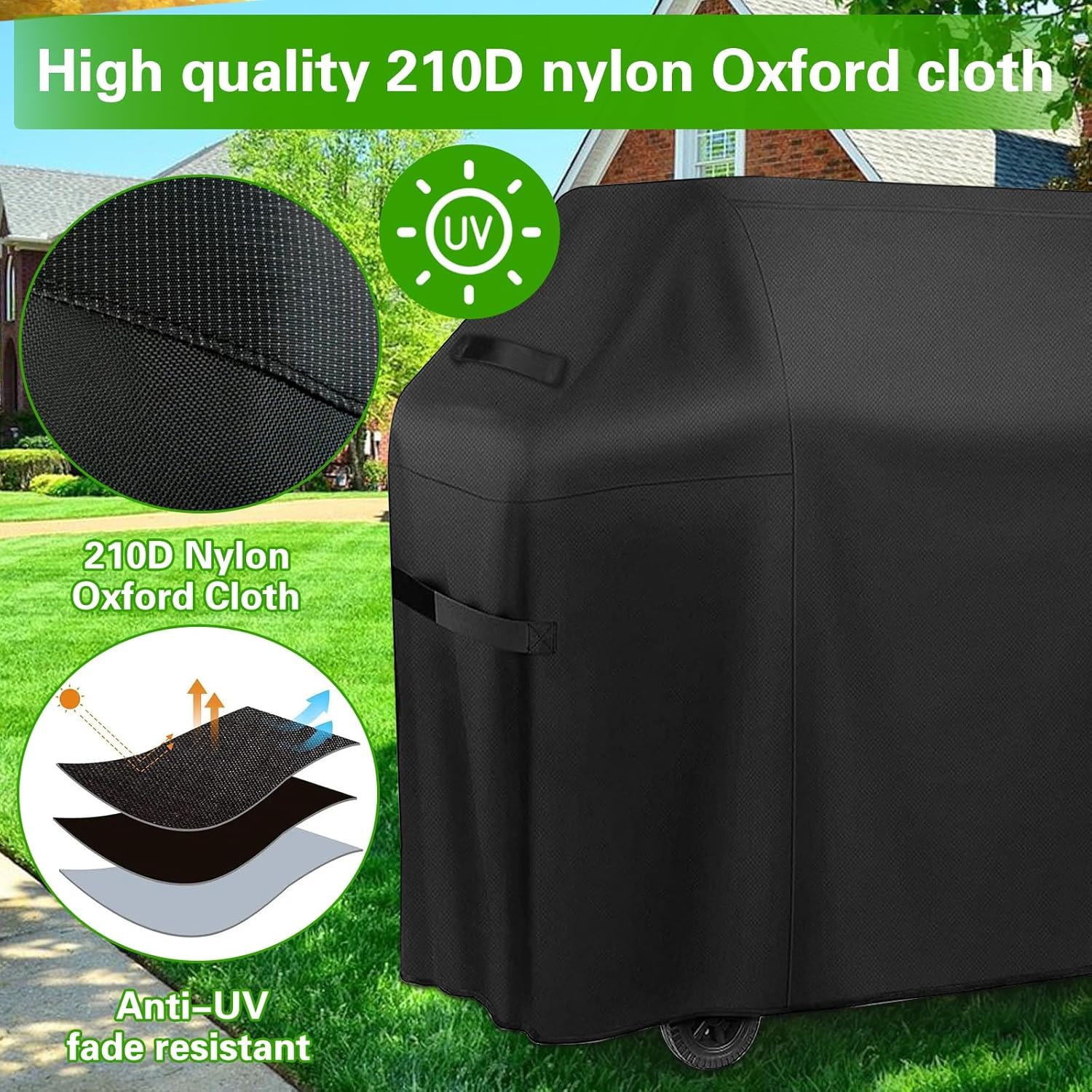 Funda para Barbacoa Impermeable, Funda para Barbacoa Exterior 210D Oxford, Cubierta BBQ de Parrilla Resistente al Desgarro, Anti-Viento, Anti-Polvo, Funda Protectora para Barbacoa 145x61x117cm - 4