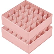 DIMJ Sock Organizer Drawer Dividers - 2 Pack Underwear Organiser, 24 Cells Collapsible Closet Organisers and Storage Sock Holders Organisers for Storing Socks, Ties, BeltsPink