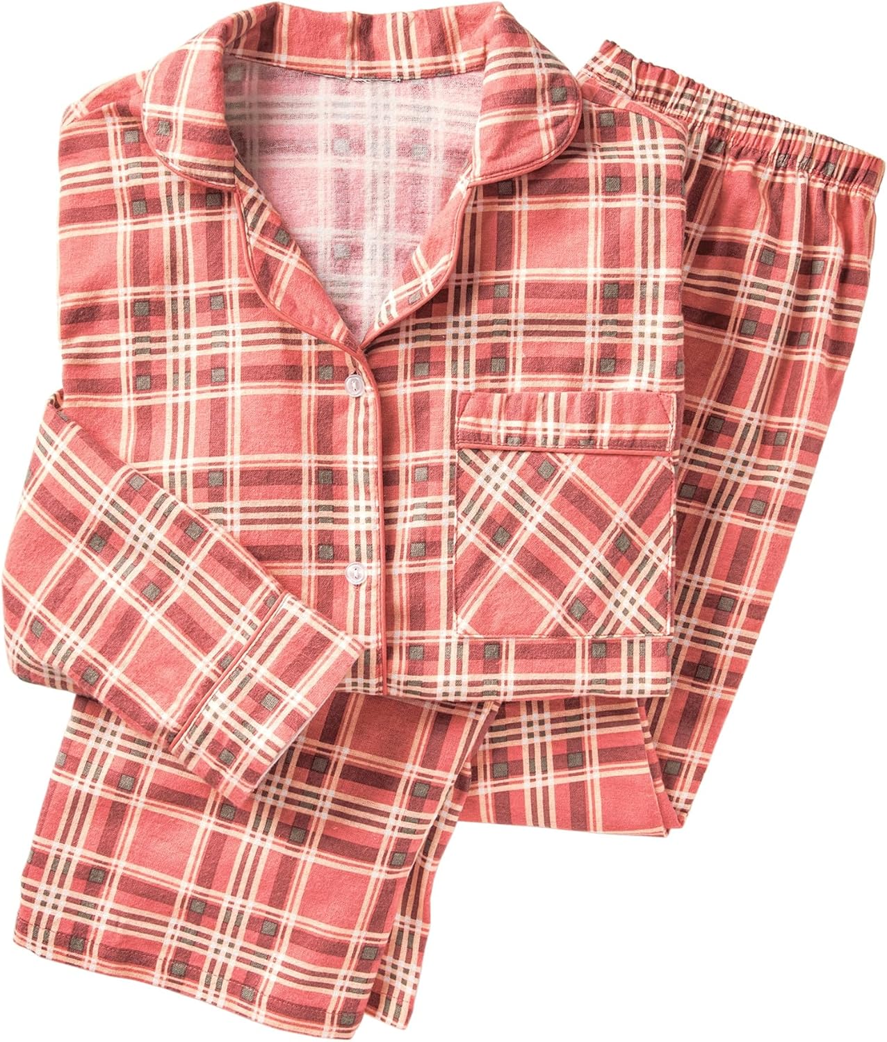 AmeriMark Cozee Corner Floral Printed Flannel Pajama Set - 100% Cotton Flannel PJs, Button-Down Top, Elastic Waist Pants