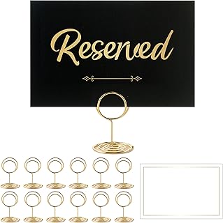 12 Pack- Gold Foil Reserved Signs for Wedding and Restaurant Tables with Stand and White Card - Elegant Seating Signs (Black)