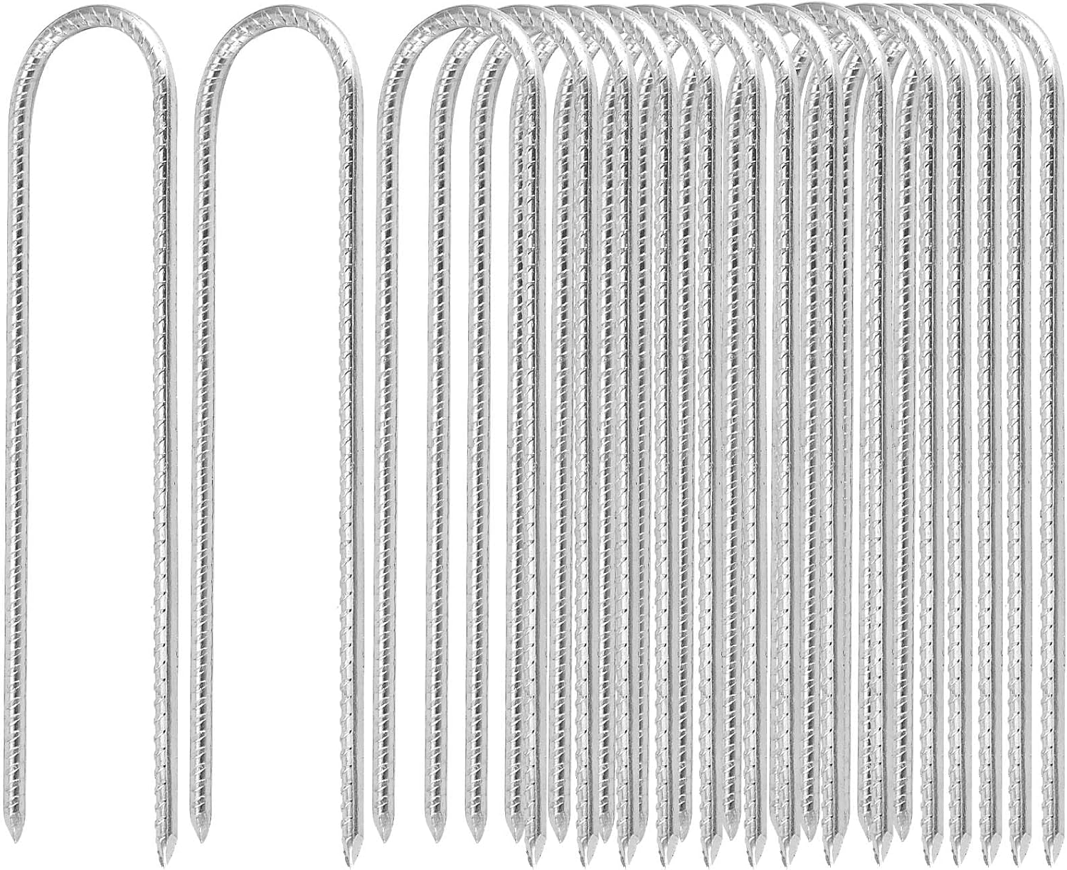 U Shaped Rebar Stakes, ZEONHAK 16 Pack 12 Inches Ground Anchors Tent Stakes, Heavy Duty Trampolines Wind Stakes for Camping Plants Landscape Fabric Stakes Artificial Turf
