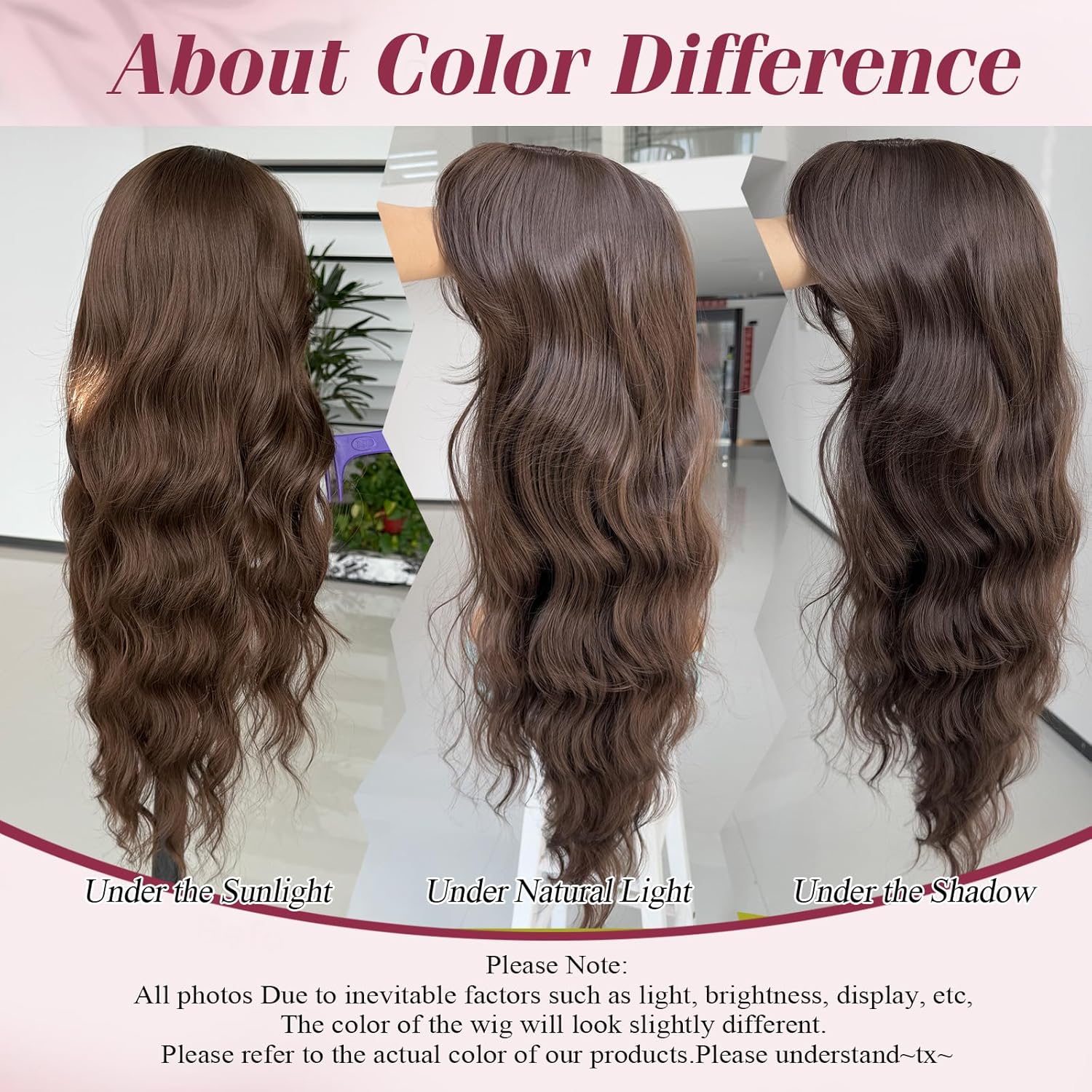 LEOSA Dark Brown Wig,26 Inch Long Wavy Chocolate Brown Layered Wig with Curtain Bangs for Women Synthetic Natural Looking Middle Part Hair Wig for Daily Party,Dark Brown - Image 4