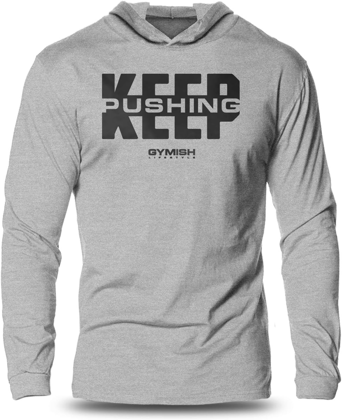Gymish Lifestyle Keep Pushing Long Sleeve Gym Hooded Shirt Bodybuilder Workout T-shirt for Men