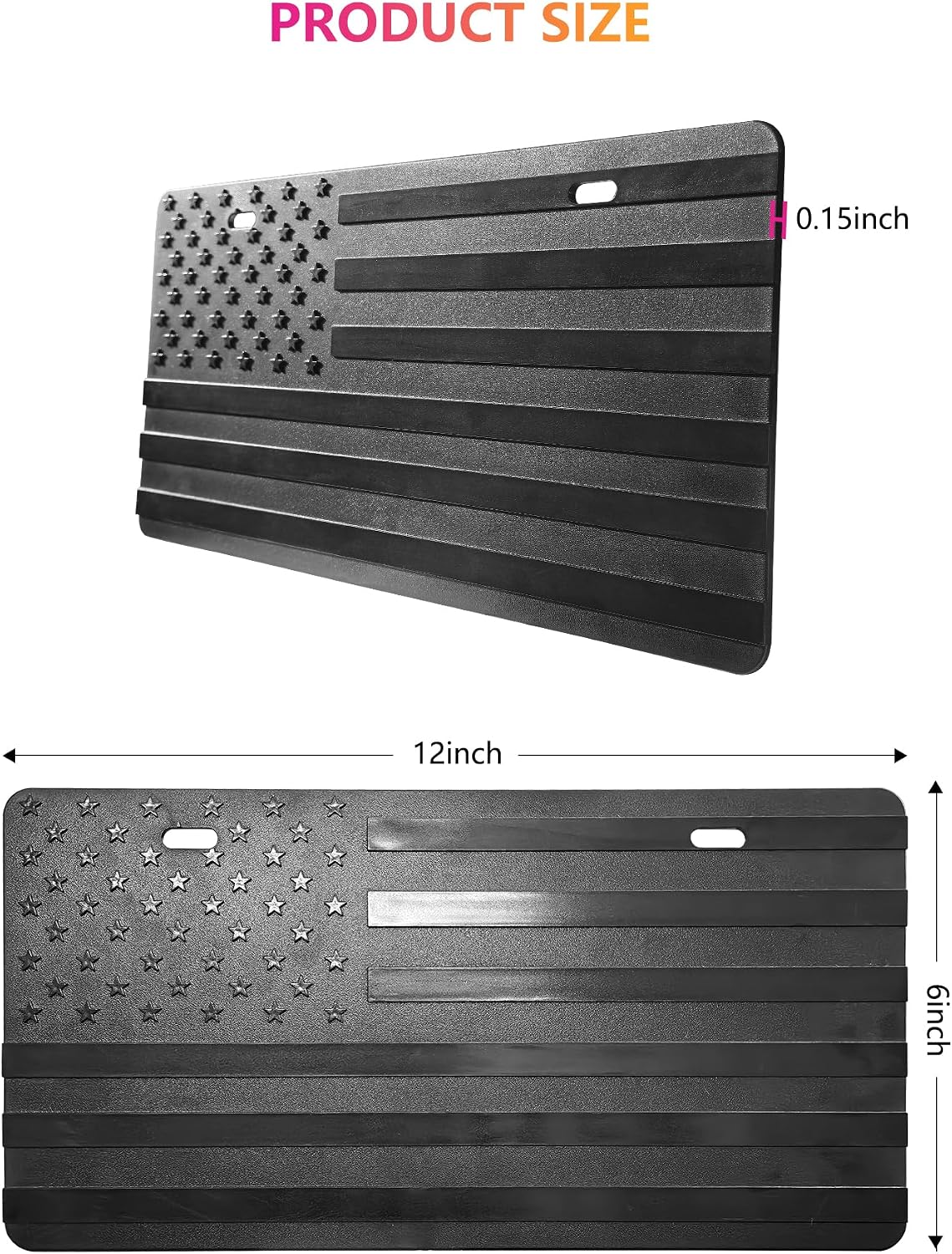 ZXFOOG American Flag License Plate for Front Bumper, Black Thick ABS Plastic Car Tag Plate with 3D Embossed USA Flag Pattern, with Screws, Patriotic Decals
