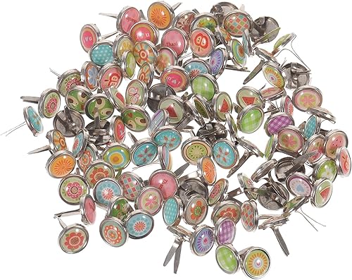 Miniatura 1 de Amosfun 100 piezas de mini clavos de metal sujetadores redondos multicolor para la escuela, arte, manualidades, proyectos, estampado, álbumes de