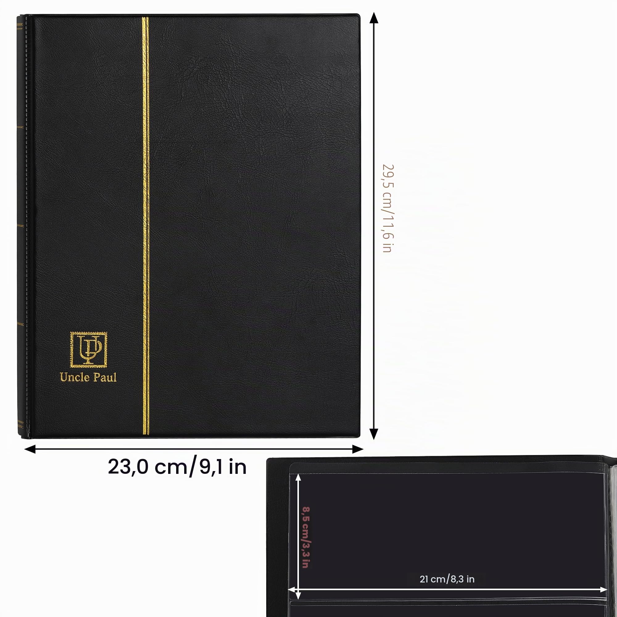 Album per banconote da 60 tasche - Raccoglitore di banconote Custodia in similpelle Copertina rigida Libro con custodia protettiva per carta Pieghevole Soldi Dollari Banconote AN01BK