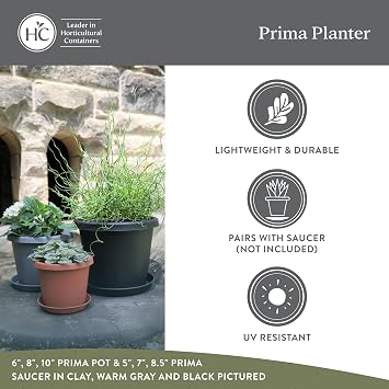 The HC Companies Prima Round Planter Pot, 20 Inch, Warm Gray, 2-Pack | Plastic, Rolled Rim, Drainage Holes, Lightweight, UV-Resistant, for Indoor & Outdoor Plants, Garden & Home Decor
