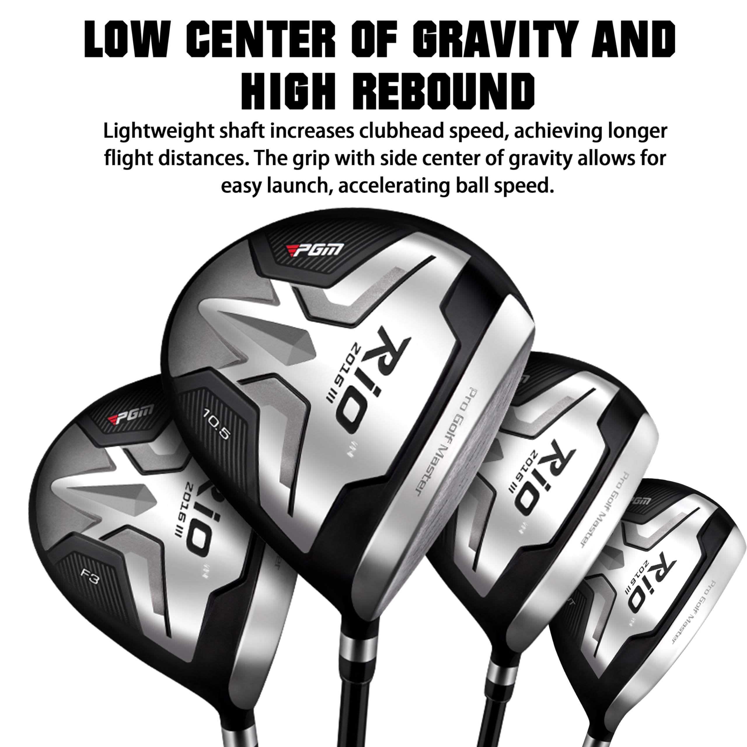 PGM Set completo di mazze da golf da uomo, 12 pezzi, 3 legno (#1,3,5), 1 ibrido (#4H), 6 ferri (#5, 6, 7, 8, 9, PW), 1 cuneo di sabbia (52°), 1 putter - sacca da golf - testa del club in titanio,