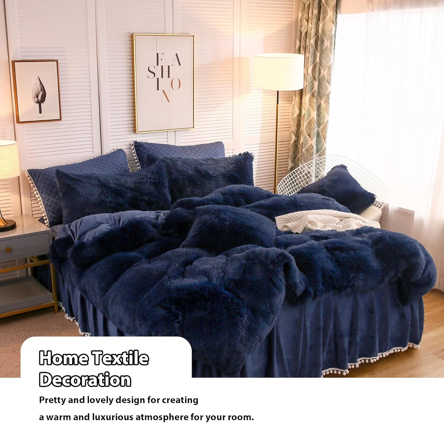 LIFEREVO 2 Pack Royal Blue Faux Fur Pillow Shams,Shaggy Plush Home Decorative Luxury Series Super Soft Furry Pillow Case with Zipper Closure for Home Sofa Couch Decoration,Standard (Navy,20"x26") - Image 7