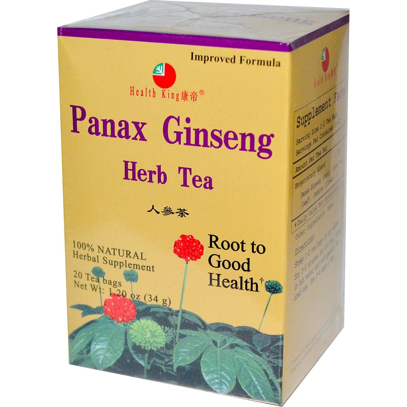 Health King Panax Ginseng Herb Tea, Teabags, 20 Count Box
