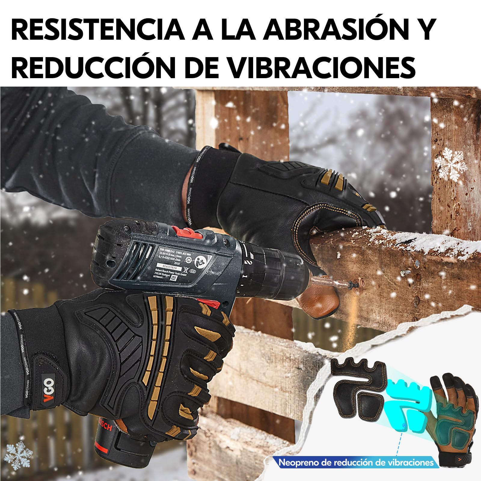 Vgo... Guantes Trabajo Invierno Hombre Touchscreen, Guantes Frío Cálidos para Camioneros Moto Antivibración, 1 par | Marrón,aislamiento C100,-20 °C y más,Forro resistente al agua, pantalla táctil,suave,construcción,exterior,firme,conducta
