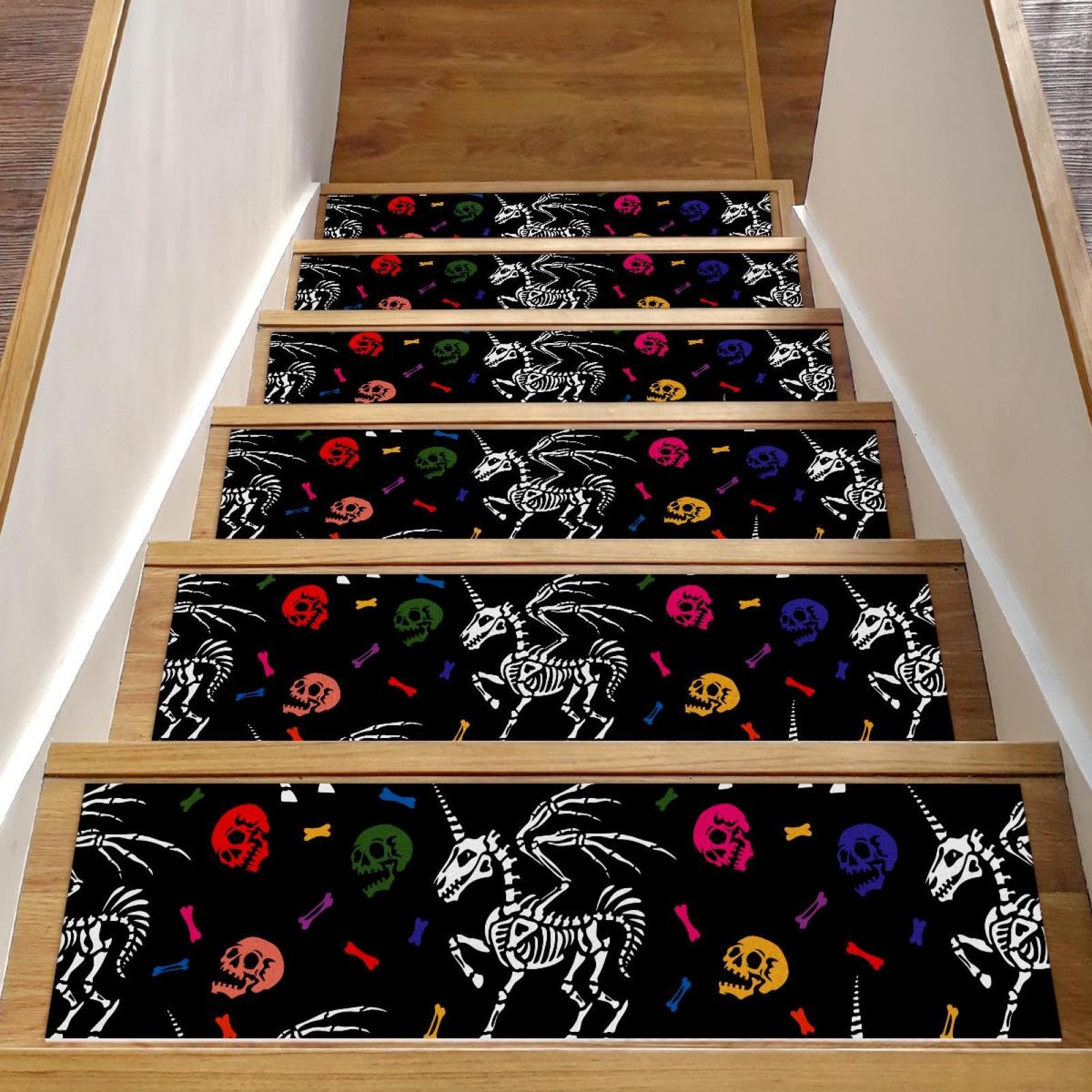 Alfombras para escaleras de madera con diseño de calavera y caballo 76x20 cm