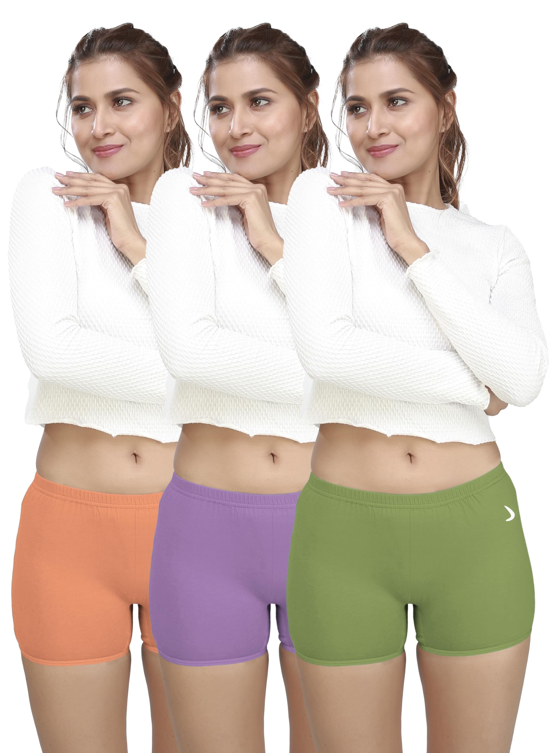 Flora Women's Boyshorts|100% Combed Cotton|High-Waist Comfort Fit|Soft & Breathable Panties|Multicolor|Snug Fit|(85 CM|Size M) - Coral + Purple + Green (Pack of 3)(FLORA-3P-M-C6_bzr)-image-32