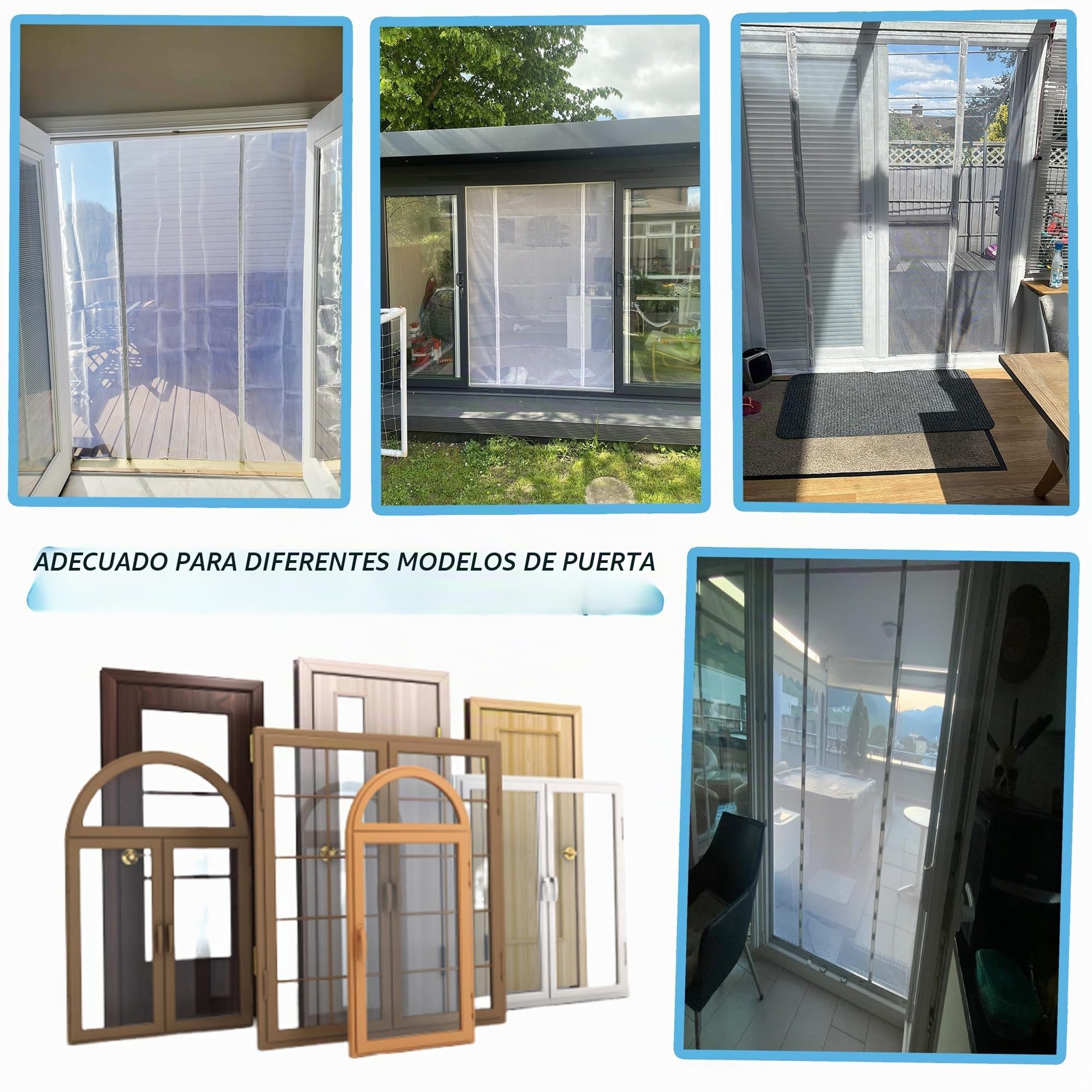 Mosquitera Magnética de Doble Apertura 200x200 cm para Puerta Corredera, Anti Insecto con Doble Puerta para Balcones - Blanco