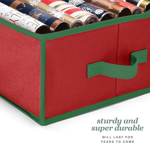 Miniatura 7 de Organizador de papel de regalo de alta calidad, soporte para papel de regalo con bolsillos adicionales para decoraciones navideñas, asas reforzadas,