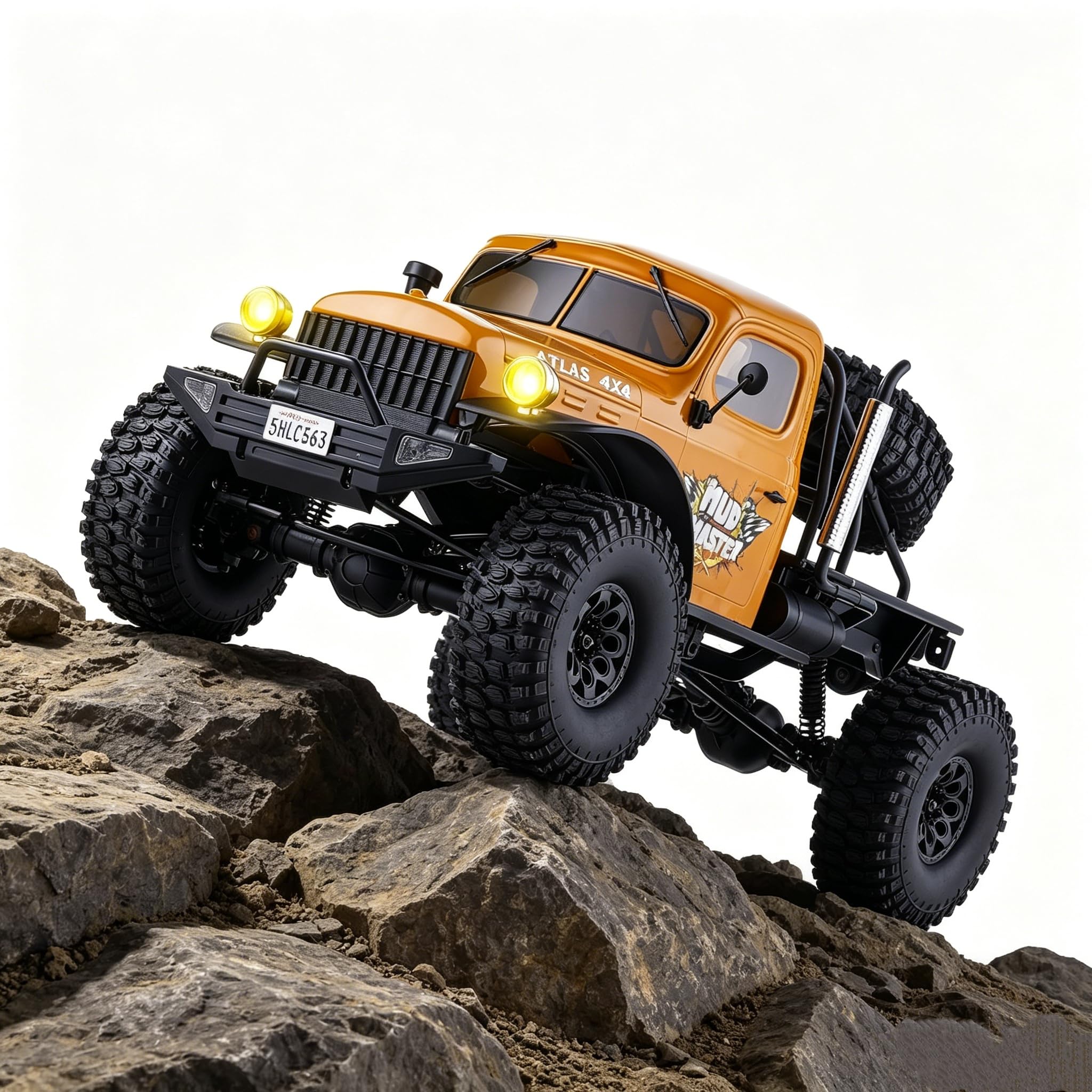 BEEZRC RocHobby 1/10 Atlas RC Crawler, 4WD with Lighting, 2.4GHz RC Rock Truck, Off Road Hobby Grade, Remote Control Car for Adults, Need to Complete with Battery (Yellow)