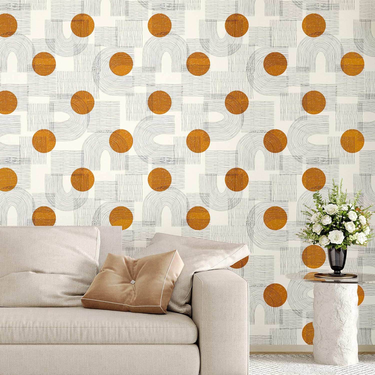 Geometric Wallpaper Peel and Stick Mid Century Modern Wallpaper for Bedroom Living Room Walls 17.5"x102" Abstract Self Adhesive Removable Contact Paper for Cabinets Drawer Liner Vinyl Roll