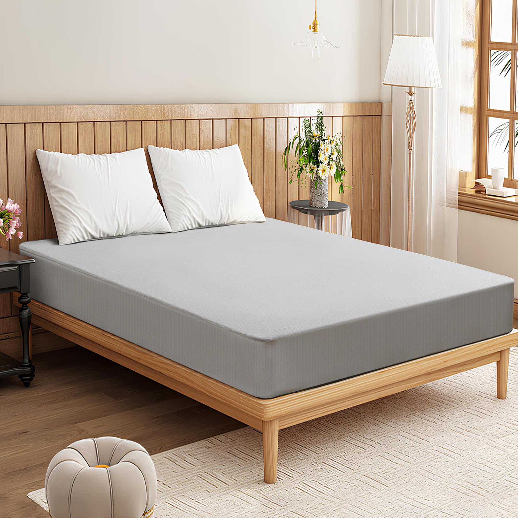 CalmbeeGrounding Sheets Queen Size, 10% Pure Silver Fiber + 90% Organic Cotton, Grounding Sheet Earth Connected Bedding (Queen - 60"x 80"x 13" Gray) Fitted Earth Sheets with Grounding Cord