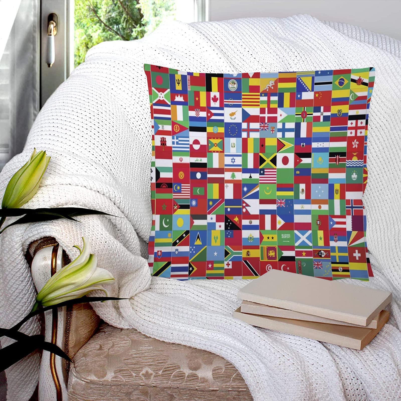 Gosuna Stil10 Cushion Covers 45X45 Cm, Polyester Square Throw Pillow Cases,World Flag, Cushion Cover For Sofa Couch Bedroom With Invisible Zipper, 18X18 Inches