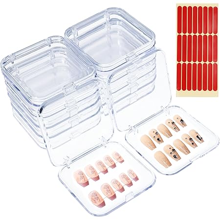 ISKYBOB 12 Packs Press On Nails Storage Boxes, Fake Nails Packing Cases with Tape Clear Nail Display Box for Home DIY, Nail Salon (3.3 x 3.3in)